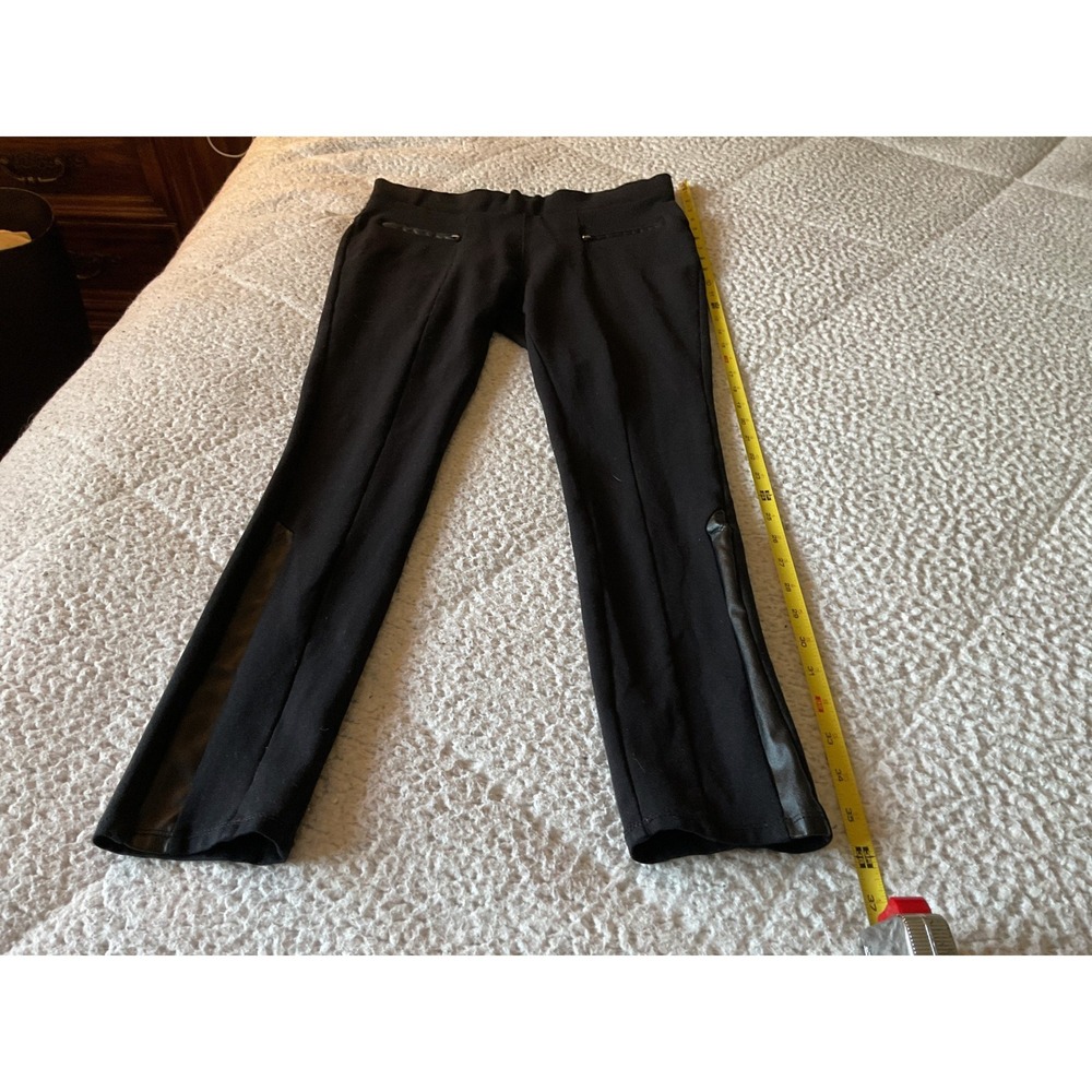 Unbranded Ponte Knit Leggings Womens L Black Excellent Faux Leather Trim Stripe